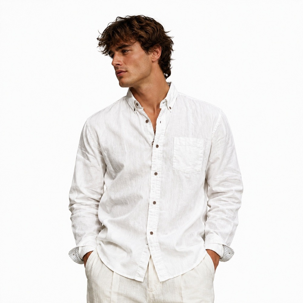 The New Ivy Brand Linen Shirt Mens XL White Solid Regular Fit Modern Coastal New